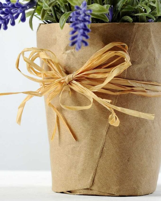 16cm Lavender Silk Flower  in Paper wrap pot