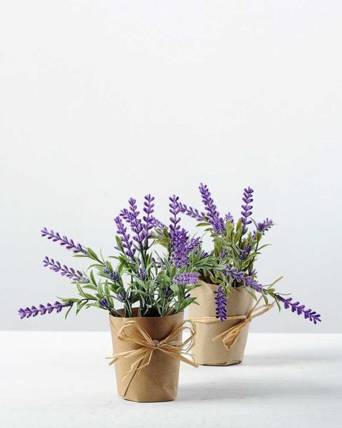 16cm Lavender Silk Flower  in Paper wrap pot