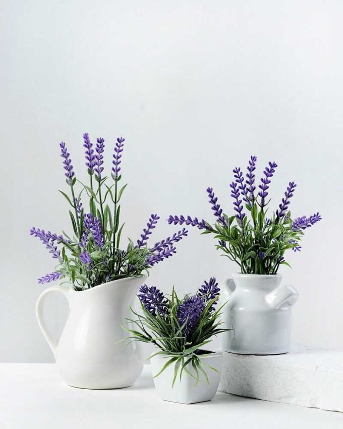 25cm Lavender Silk Flower  in Ceramic Jug 5 25cm Lavender Silk Flower  in Ceramic Jug