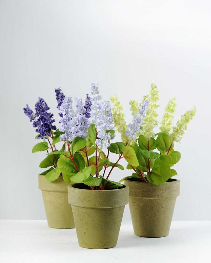 7 Heads Reality Lavender Silk Flower  in Paper Pulp pot