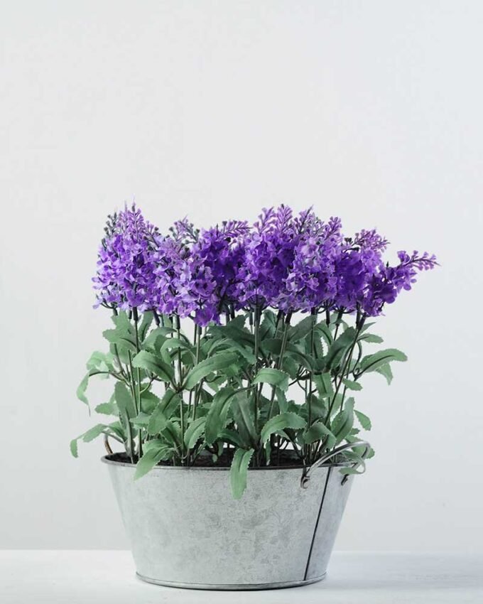 30 Heads Lavender Silk Flower  in Metal Pot