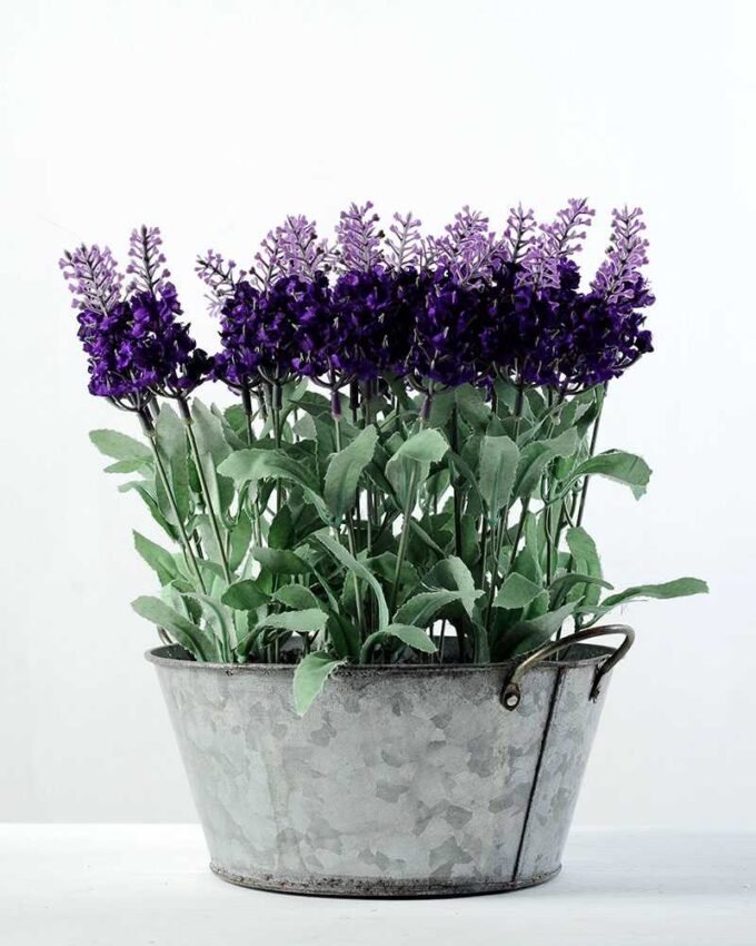 30 Heads Lavender Silk Flower  in Metal Pot