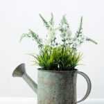 20cm White Lavender Silk Flower  in Metal Watering Can