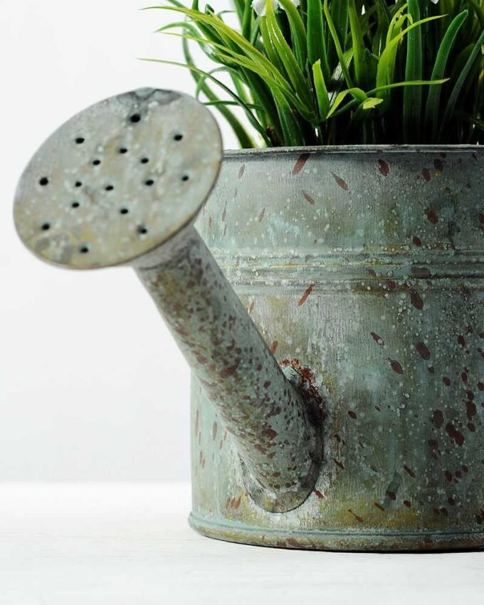 20cm White Lavender Silk Flower  in Metal Watering Can 5 20cm White Lavender Silk Flower  in Metal Watering Can