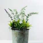 22cm Lavender Silk Flower  in Metal Pot