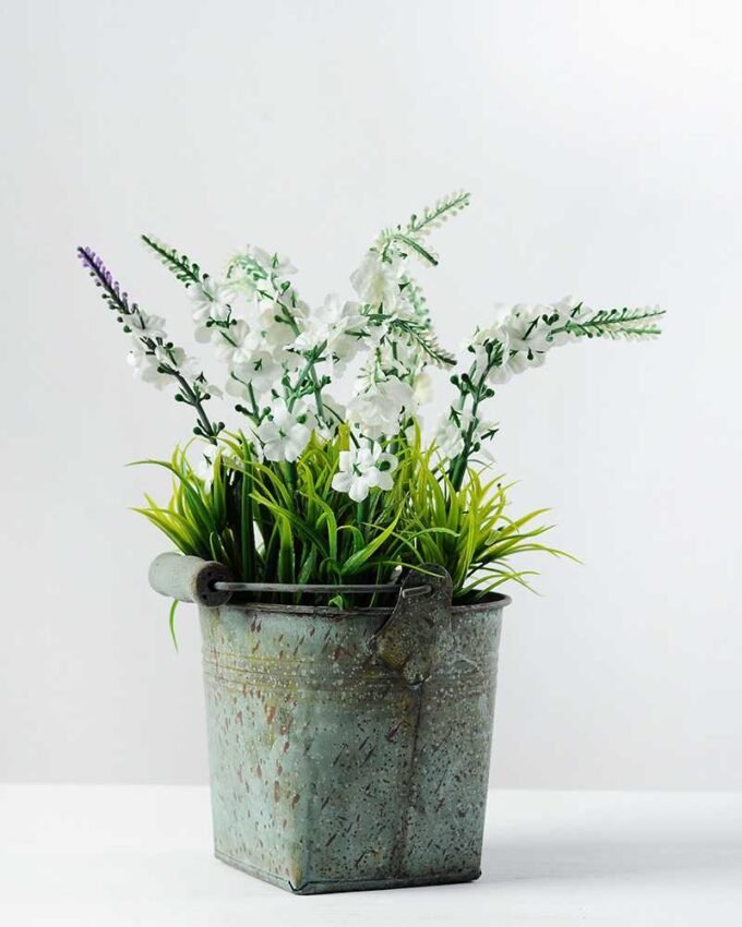 22cm Lavender Silk Flower in Metal Pot 1 22cm Lavender Silk Flower in Metal Pot