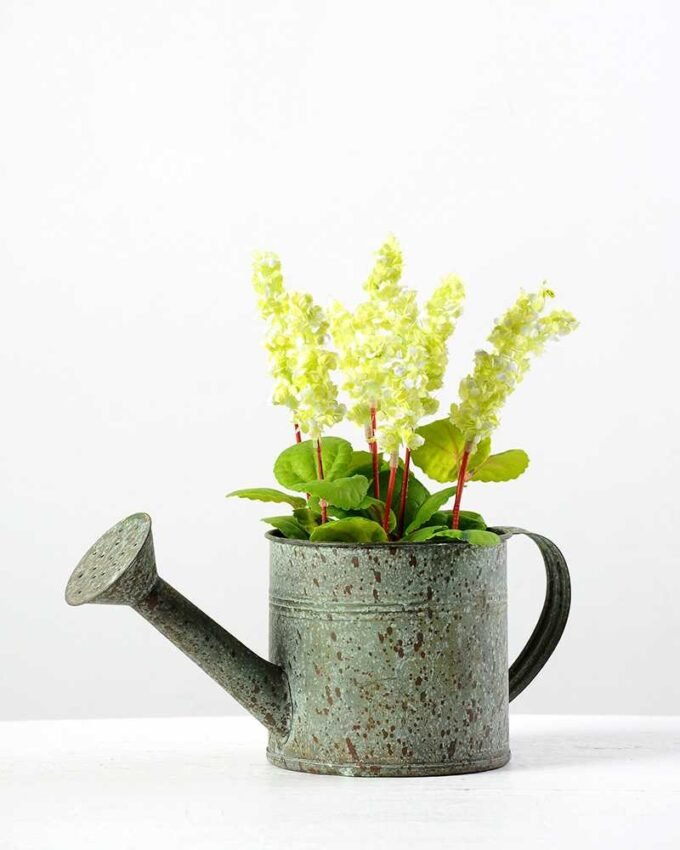 20cm Dentata Lavender Silk Flower  in Metal Watering Can 4 20cm Dentata Lavender Silk Flower  in Metal Watering Can