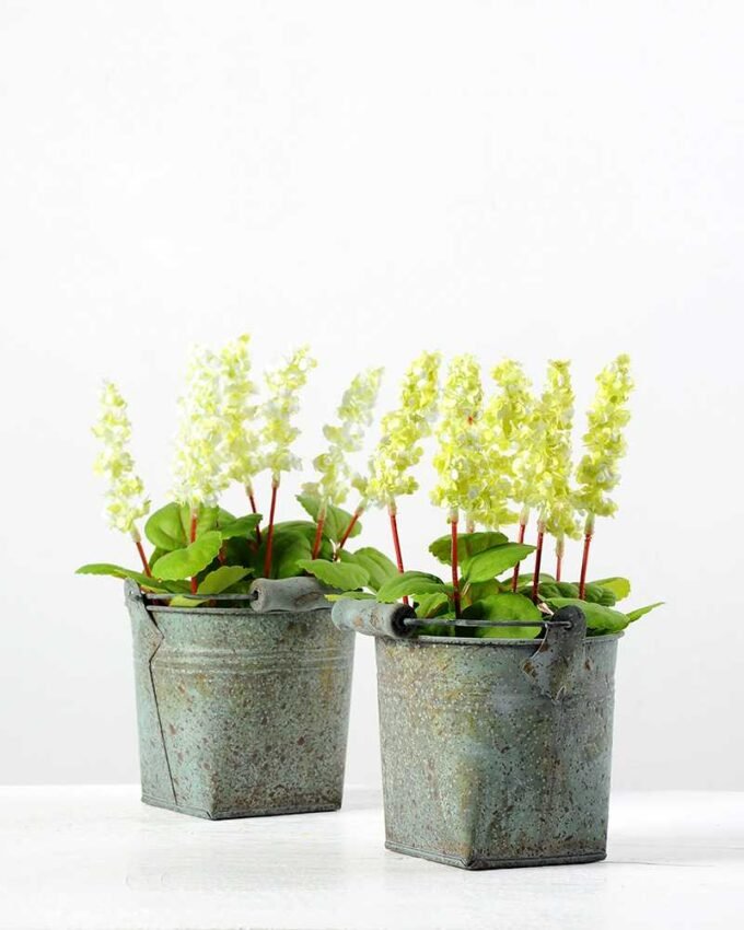 19cm Lavender Silk Flower  in Metal Pot