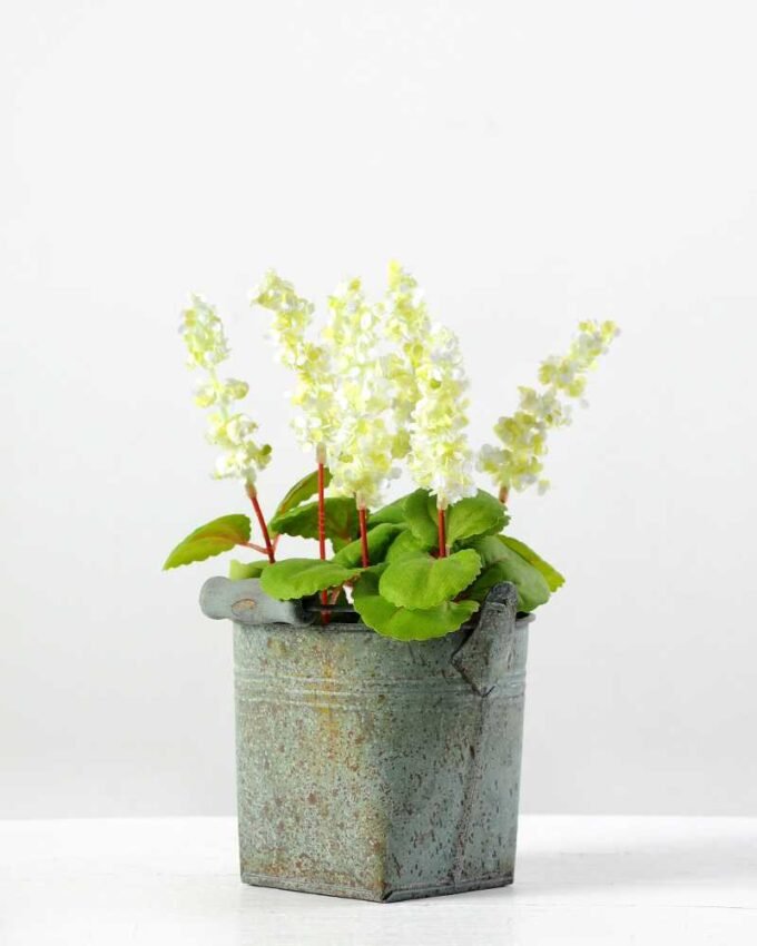 19cm Lavender Silk Flower  in Metal Pot