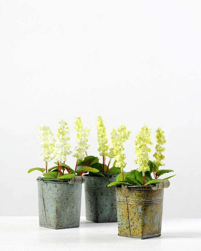 5 Heads Lavender Silk Flower  in Metal Pot