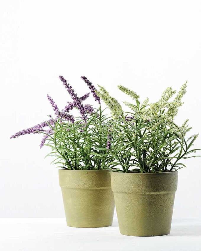 26cm Lavender Silk Flower  in Paper Pulp pot