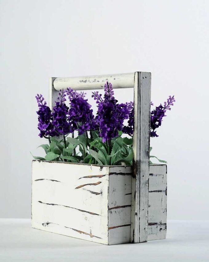 24cm Lavender Silk Flower  in Wood planter 1 24cm Lavender Silk Flower  in Wood planter