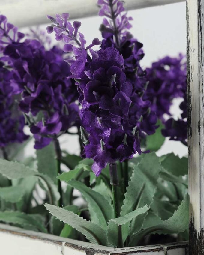 24cm Lavender Silk Flower  in Wood planter 2 24cm Lavender Silk Flower  in Wood planter