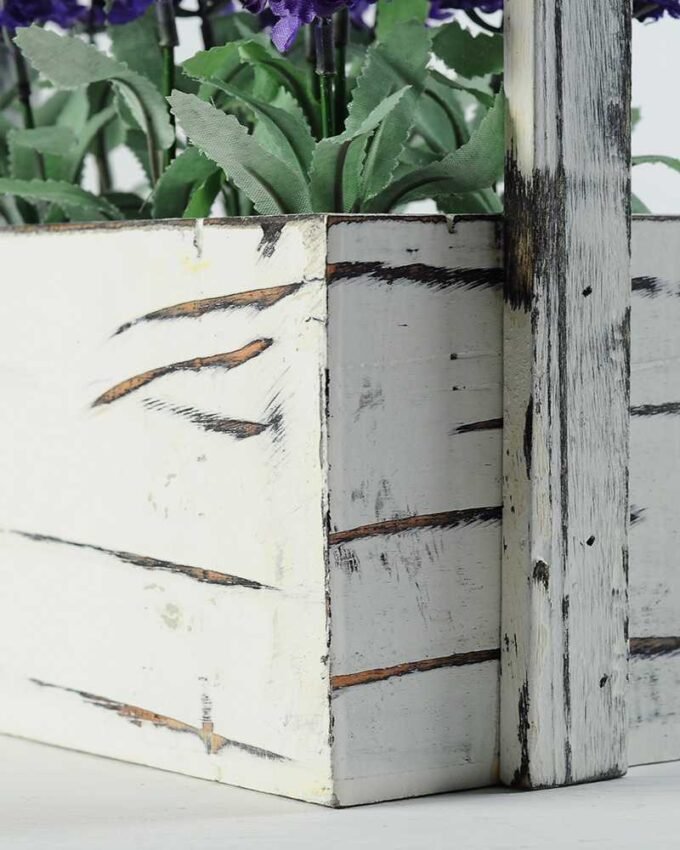24cm Lavender Silk Flower  in Wood planter 4 24cm Lavender Silk Flower  in Wood planter