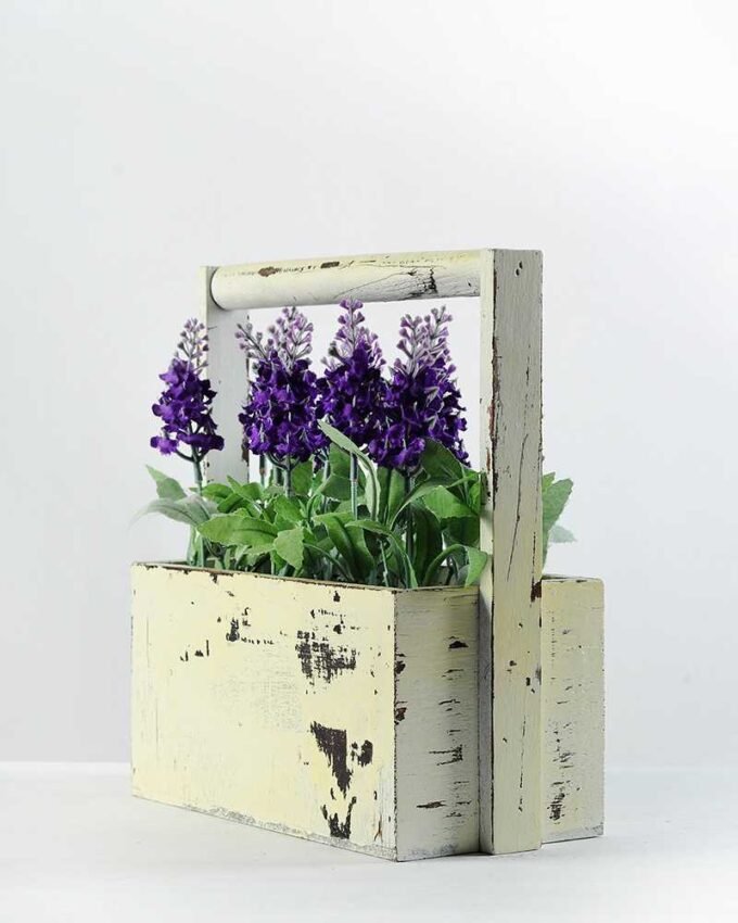 24cm Lavender Silk Flower  in Wood planter 5 24cm Lavender Silk Flower  in Wood planter