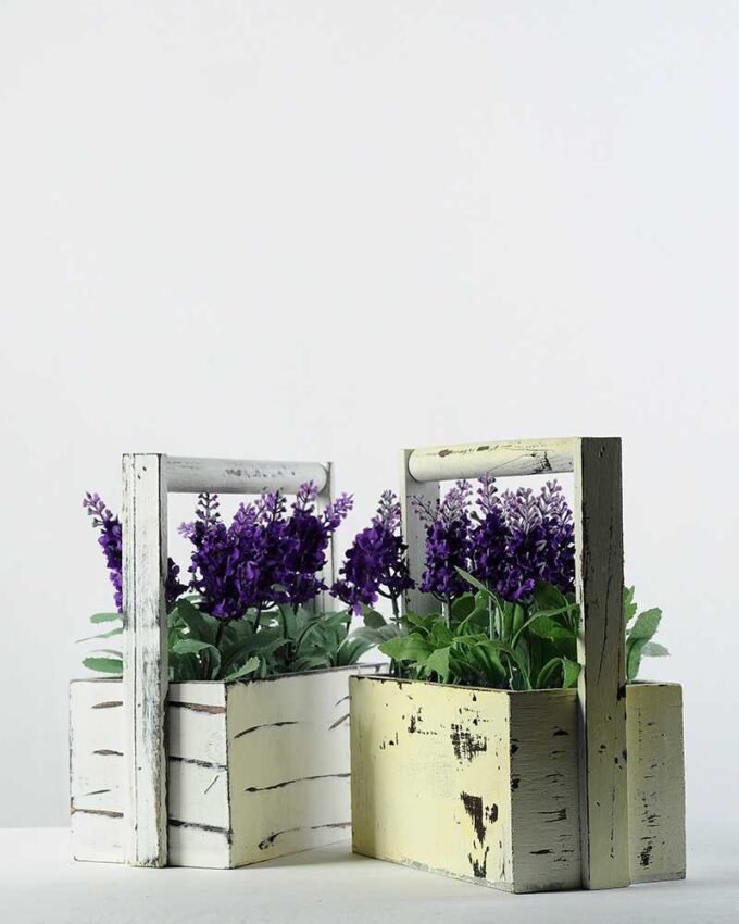 24cm Lavender Silk Flower  in Wood planter 6 24cm Lavender Silk Flower  in Wood planter