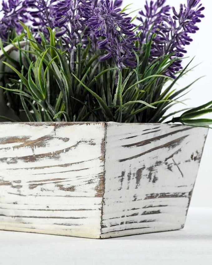 15cm Lavender Silk Flower in Wood Planter 4 15cm Lavender Silk Flower in Wood Planter