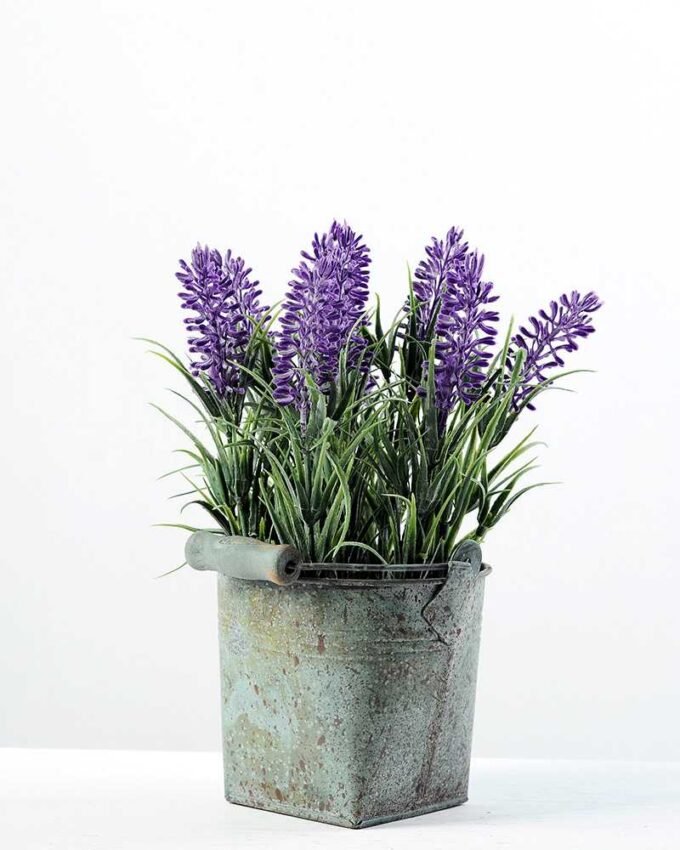 9cm Lavender Silk Flower  in Metal Pot 1 9cm Lavender Silk Flower  in Metal Pot