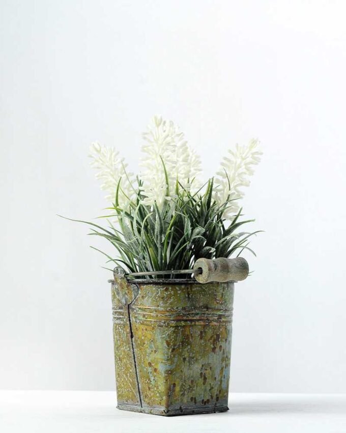 5 Head Lavender Silk Flower  in Metal Pot 1 5 Head Lavender Silk Flower  in Metal Pot