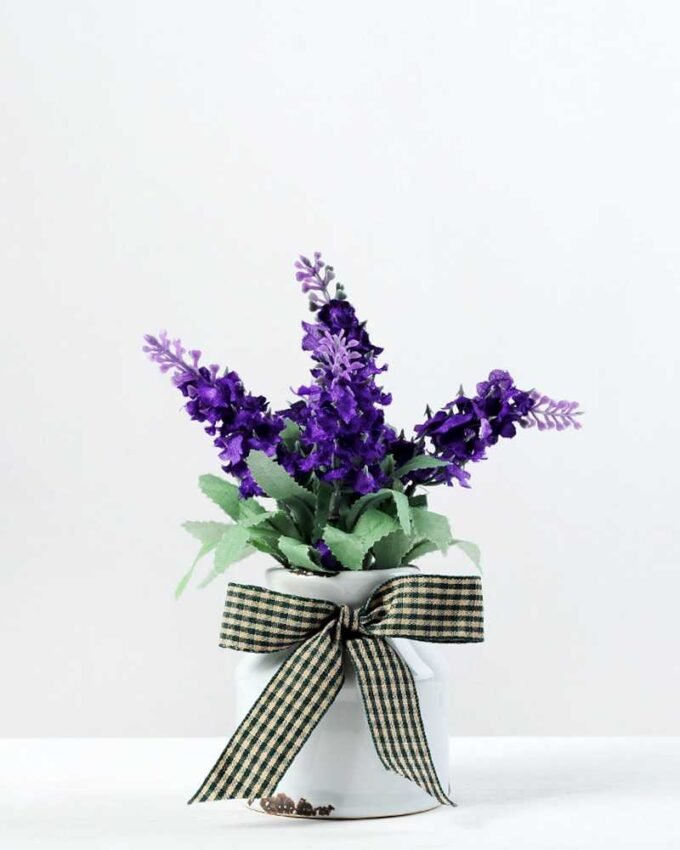 5 Heads Lavender Silk Flower  in Ceramic pot 1 5 Heads Lavender Silk Flower  in Ceramic pot