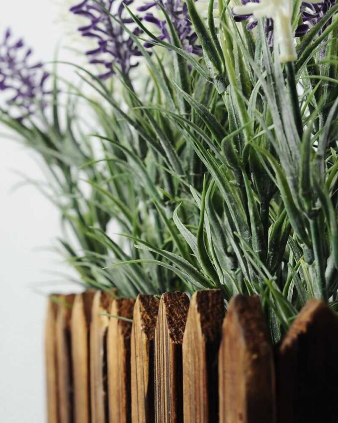 21cm Lavender Silk Flower  in Wooden Planter 3 21cm Lavender Silk Flower  in Wooden Planter