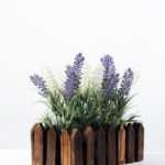 22cm Lavender Silk Flower  in Wooden Planter