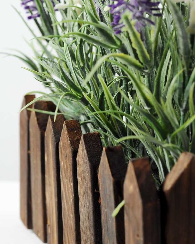 22cm Lavender Silk Flower  in Wooden Planter 3 22cm Lavender Silk Flower  in Wooden Planter