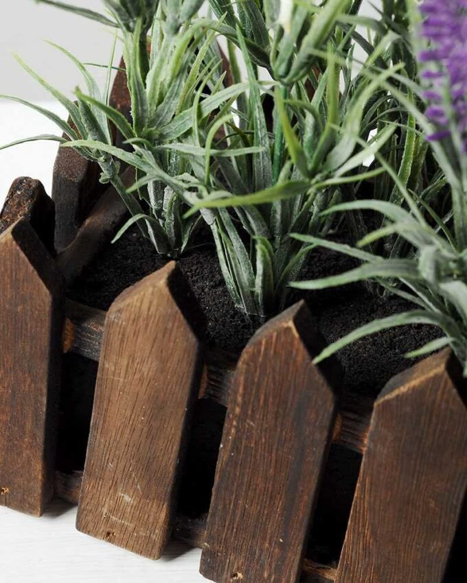 22cm Lavender Silk Flower  in Wooden Planter 4 22cm Lavender Silk Flower  in Wooden Planter