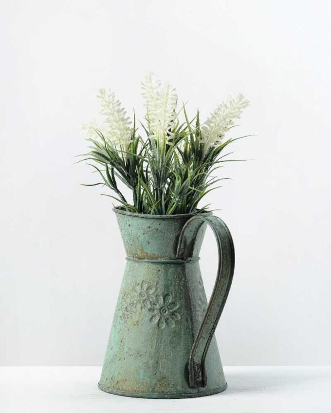 26cm Lavender Silk Flower in Metal Jug 1 26cm Lavender Silk Flower in Metal Jug