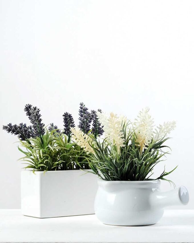 9 Heads Lavender Silk Flower  in Ceramic pot 5 9 Heads Lavender Silk Flower  in Ceramic pot