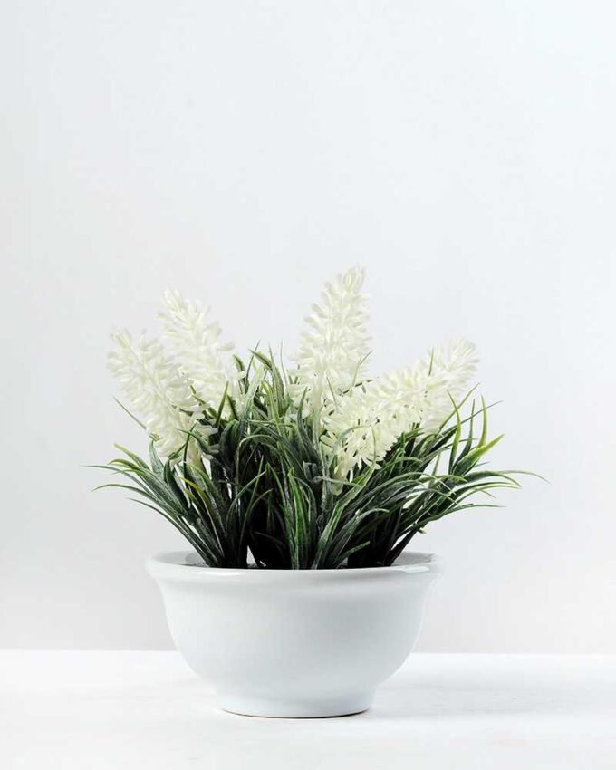 7 Heads Lavender Silk Flower  in Ceramic pot 1 7 Heads Lavender Silk Flower  in Ceramic pot