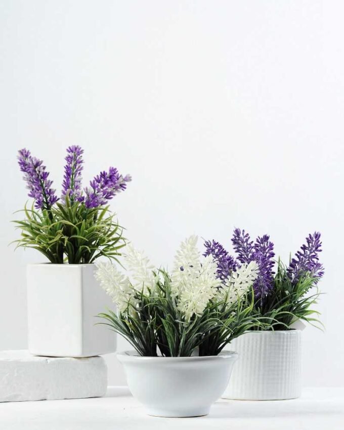 7 Heads Lavender Silk Flower  in Ceramic pot 4 7 Heads Lavender Silk Flower  in Ceramic pot