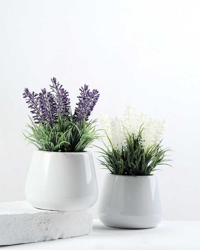 7 Heads Reality  Lavender Silk Flower  in Ceramic pot 5 7 Heads Reality  Lavender Silk Flower  in Ceramic pot