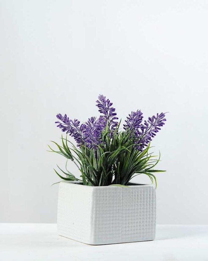 6 Heads Lavender Silk Flower  in Ceramic pot