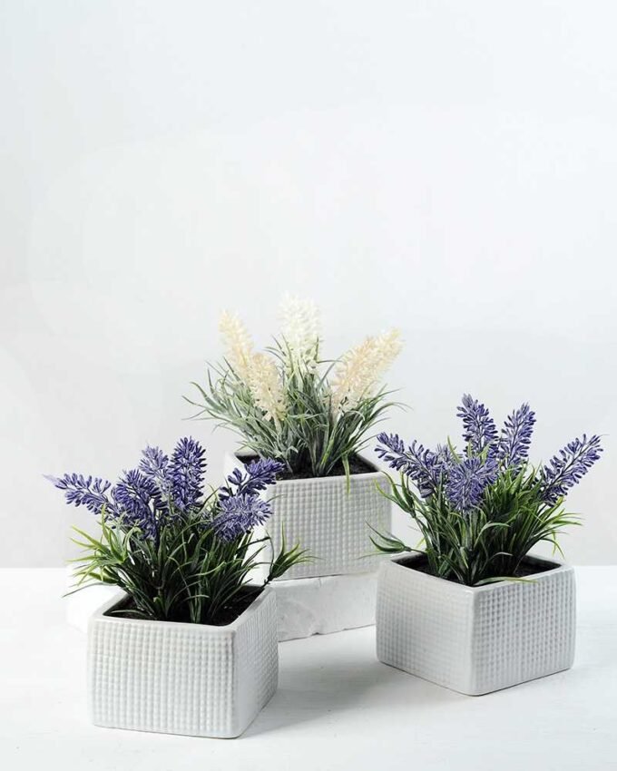 6 Heads Lavender Silk Flower  in Ceramic pot