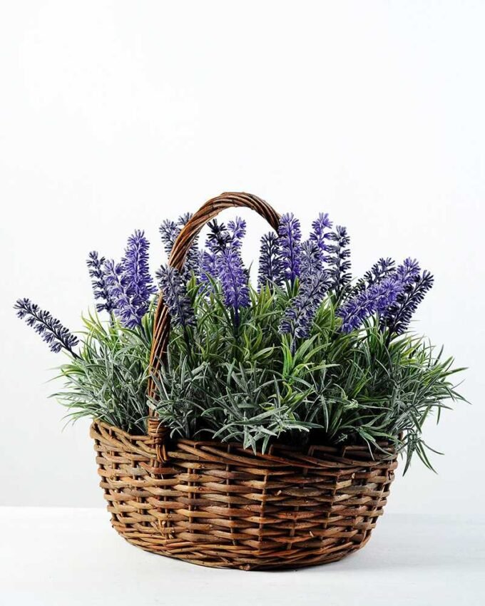 28 Heads Lavender Silk Flower  in Basket 1 28 Heads Lavender Silk Flower  in Basket