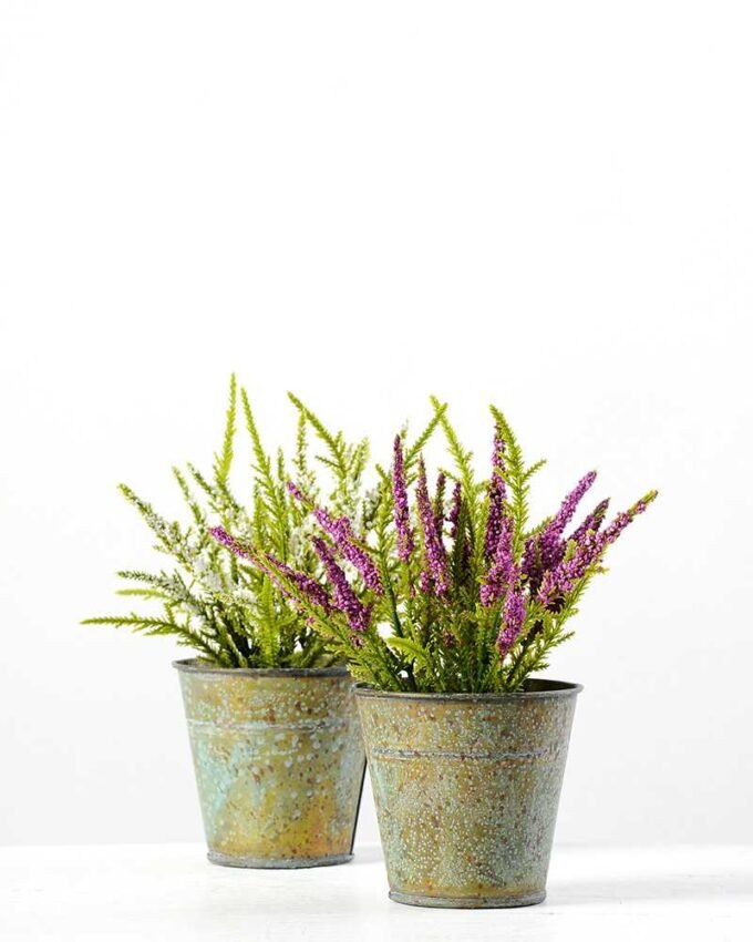 16cm Lavender Silk Flower  in Metal Pot 8 16cm Lavender Silk Flower  in Metal Pot