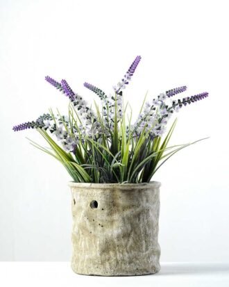 34cm Lavender Silk Flower  in Cement Pot