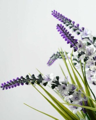 34cm Lavender Silk Flower  in Cement Pot