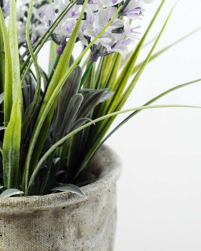 34cm Lavender Silk Flower  in Cement Pot