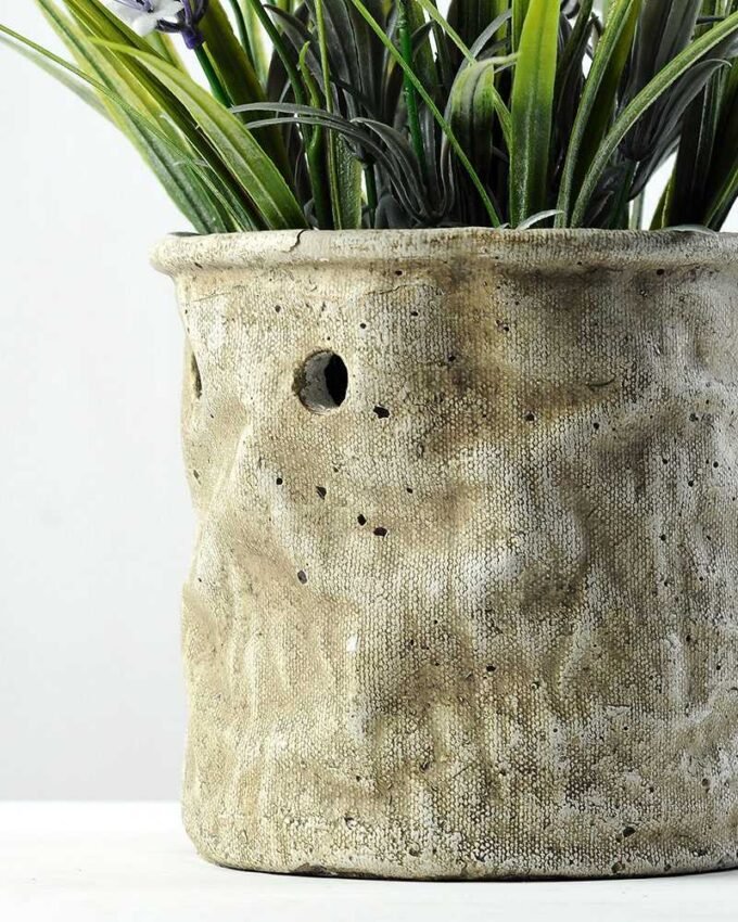 34cm Lavender Silk Flower  in Cement Pot