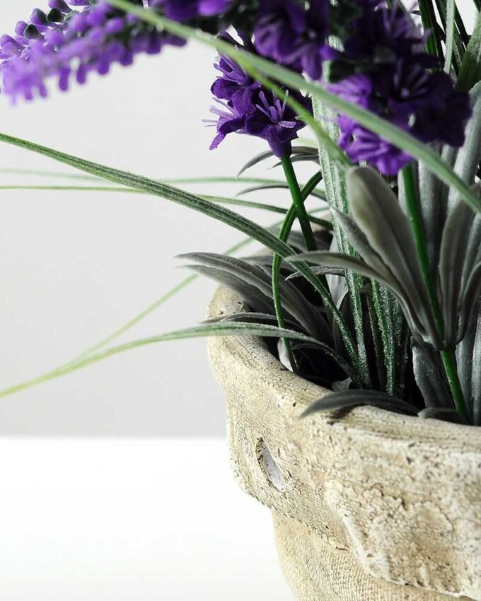 20cm Lavender Silk Flower  in Cement Pot
