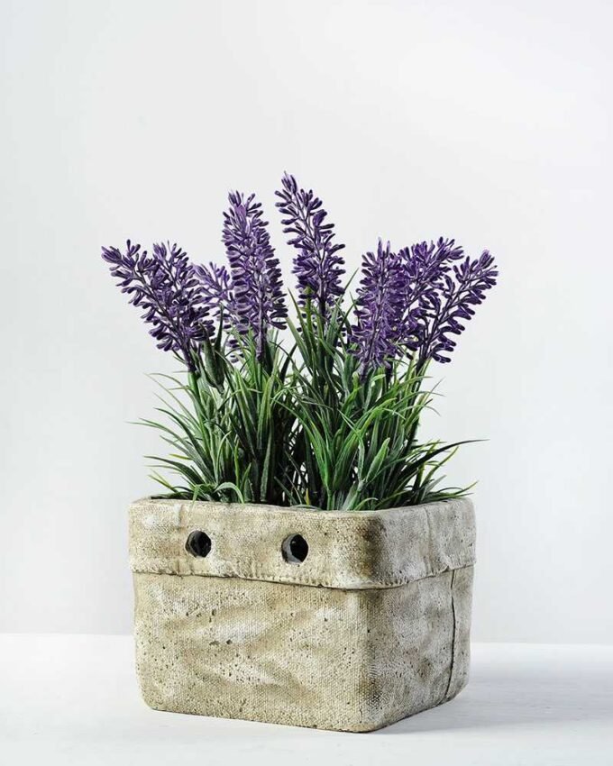 50cm Lavender Silk Flower  in Cement Pot