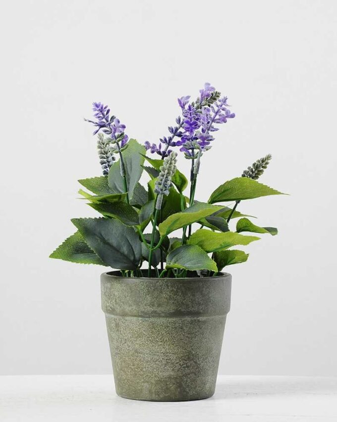 25cm Lavender Silk Flower  in Paper Pulp pot