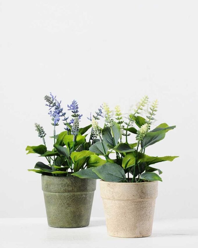 25cm Lavender Silk Flower  in Paper Pulp pot