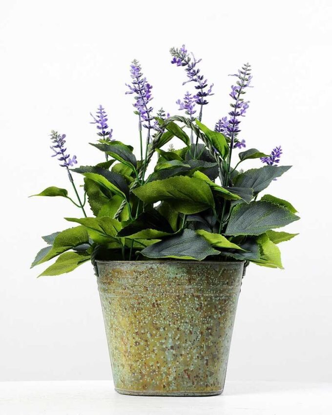 41cm Lavender Silk Flower  in Metal Watering Can 5 41cm Lavender Silk Flower  in Metal Watering Can