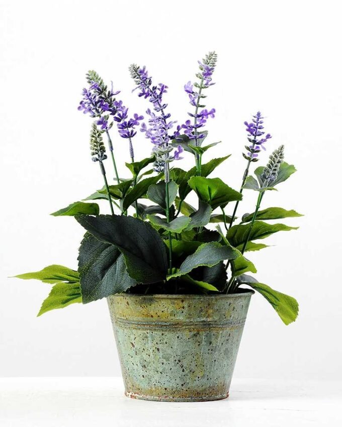 34cm Lavender Silk Flower  in Metal Pot