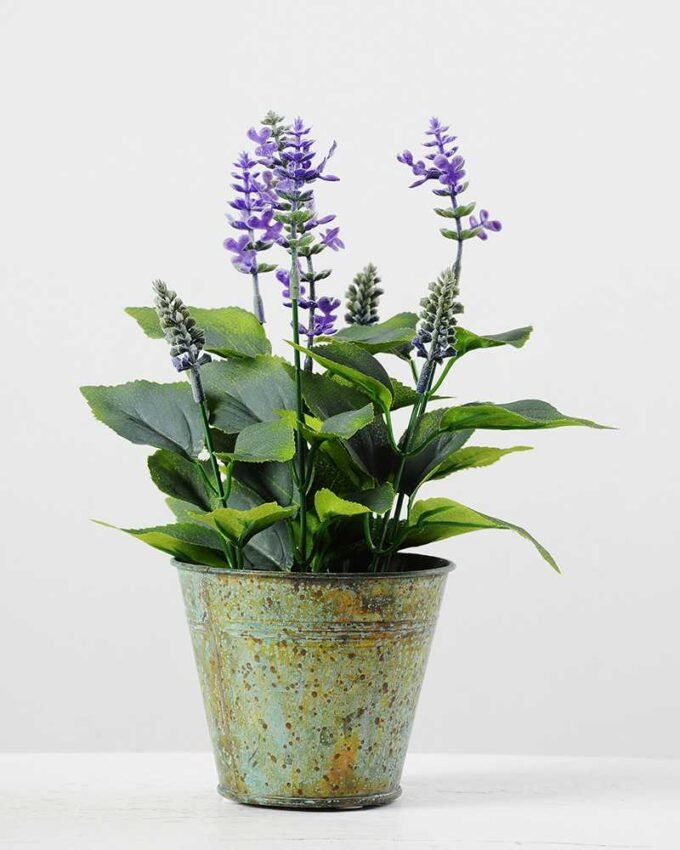 26cm Lavender Silk Flower in Metal Pot 1 26cm Lavender Silk Flower in Metal Pot