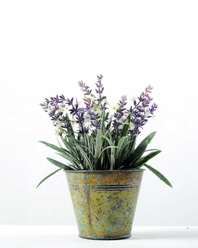 13 Heads Lavender Silk Flower  in Metal Pot