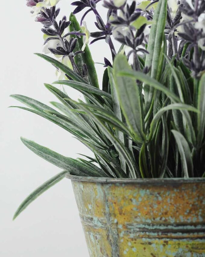 13 Heads Lavender Silk Flower  in Metal Pot